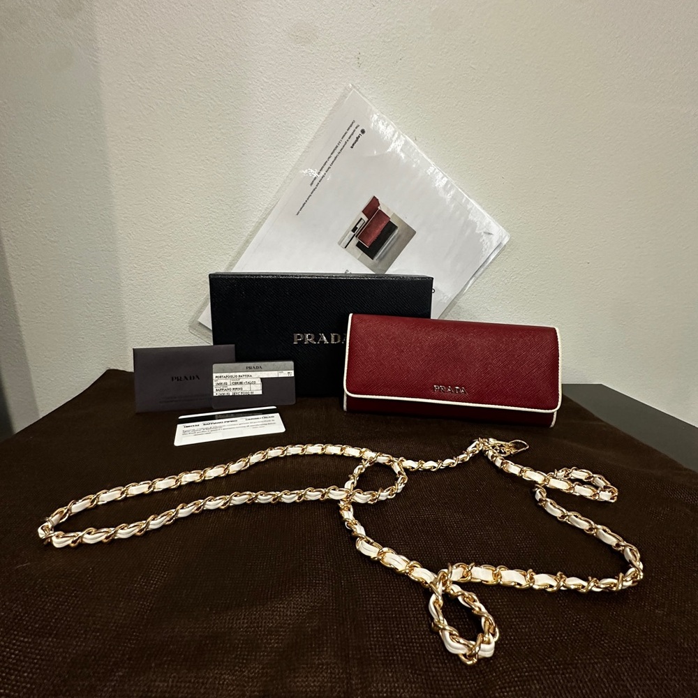 Prada Burgundy Leather Crossbody Bag with Gold Chain